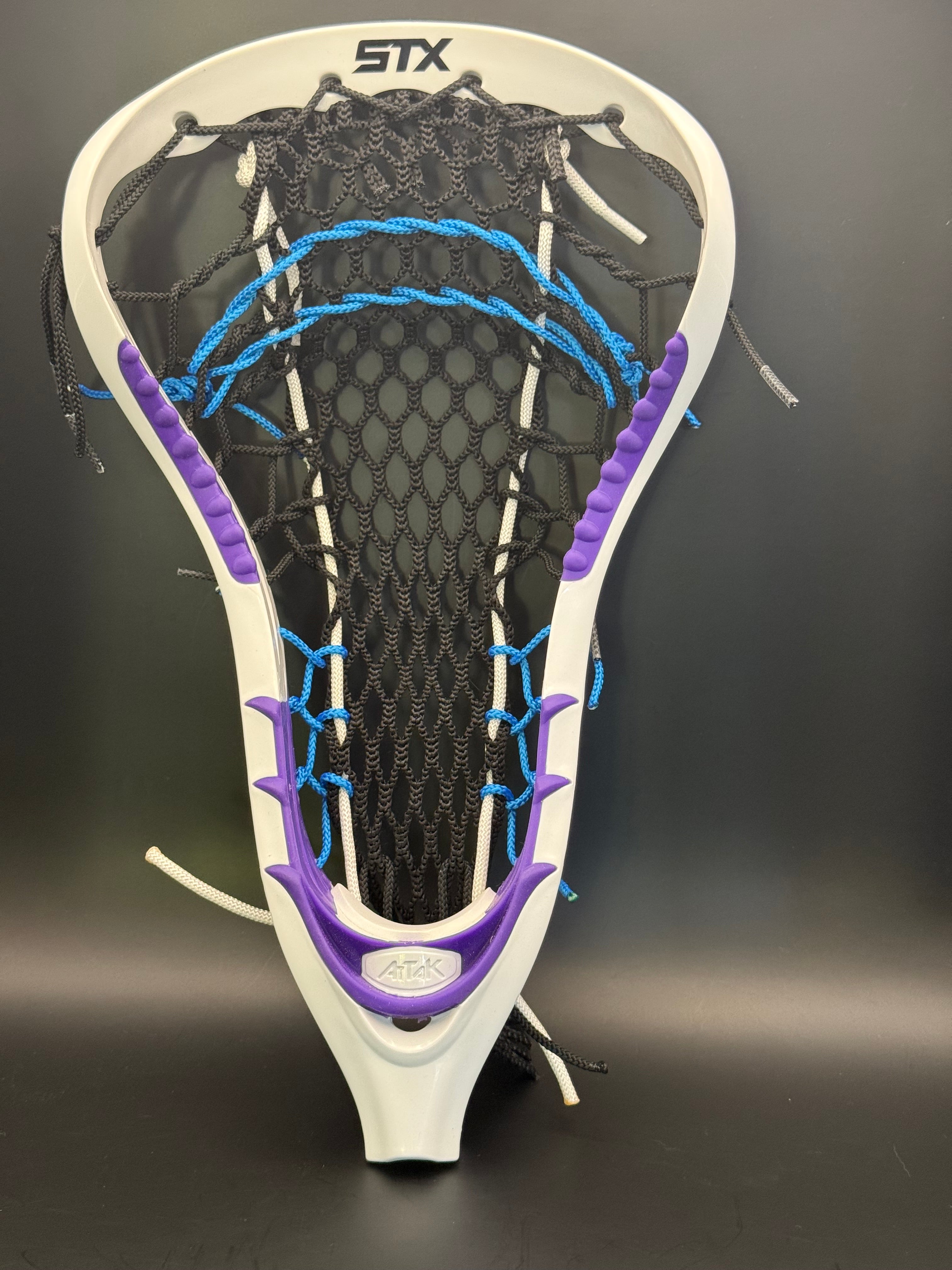 STX ATTAK — Girls | New — Older Model | Black Mesh / Black, White & Neon Blue Strings