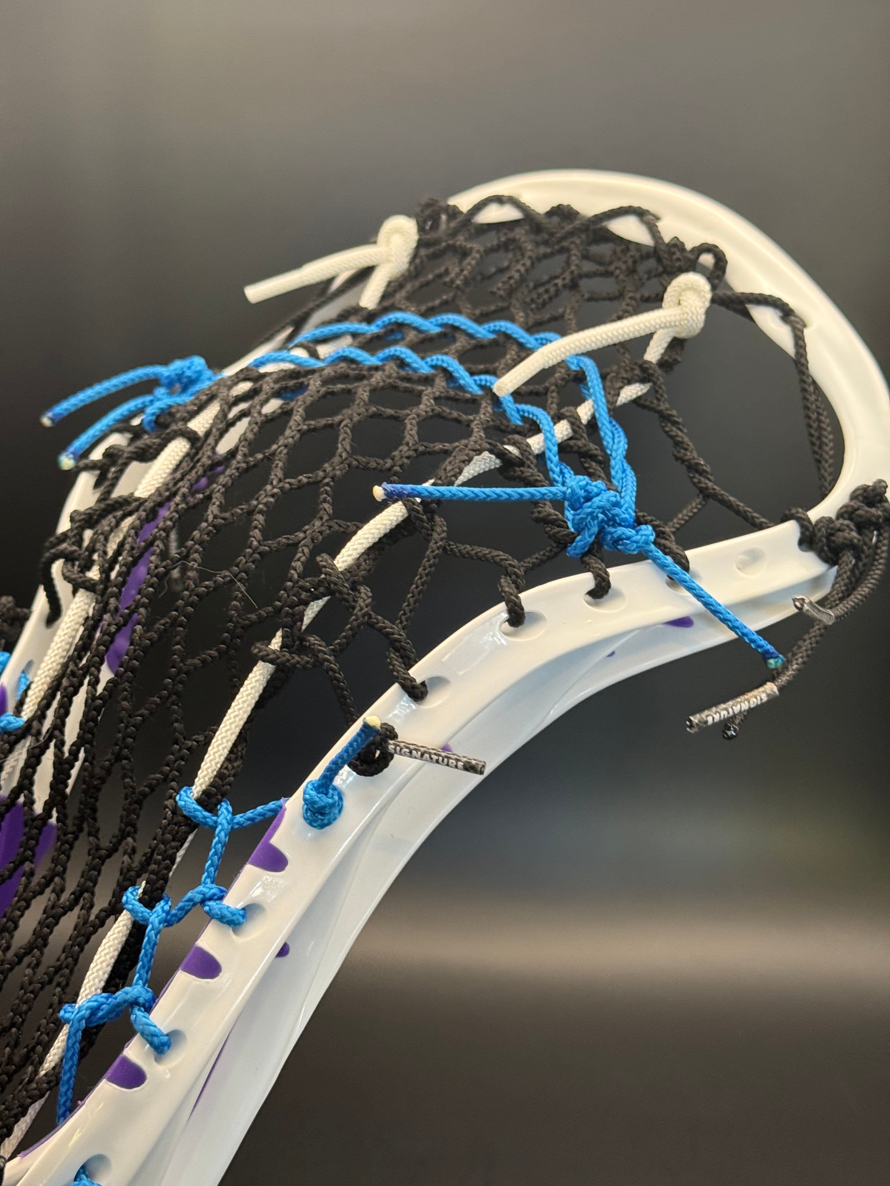 STX ATTAK — Girls | New — Older Model | Black Mesh / Black, White & Neon Blue Strings
