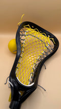 Brine Amonte girls lacrosse head, yellow mesh, black and white strings