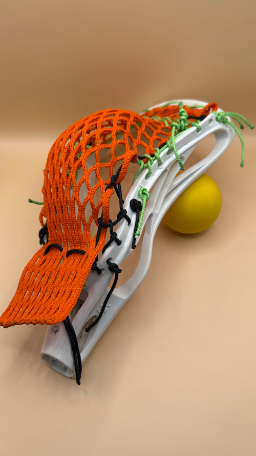 Brine Apache X boys lacrosse head with orange mesh