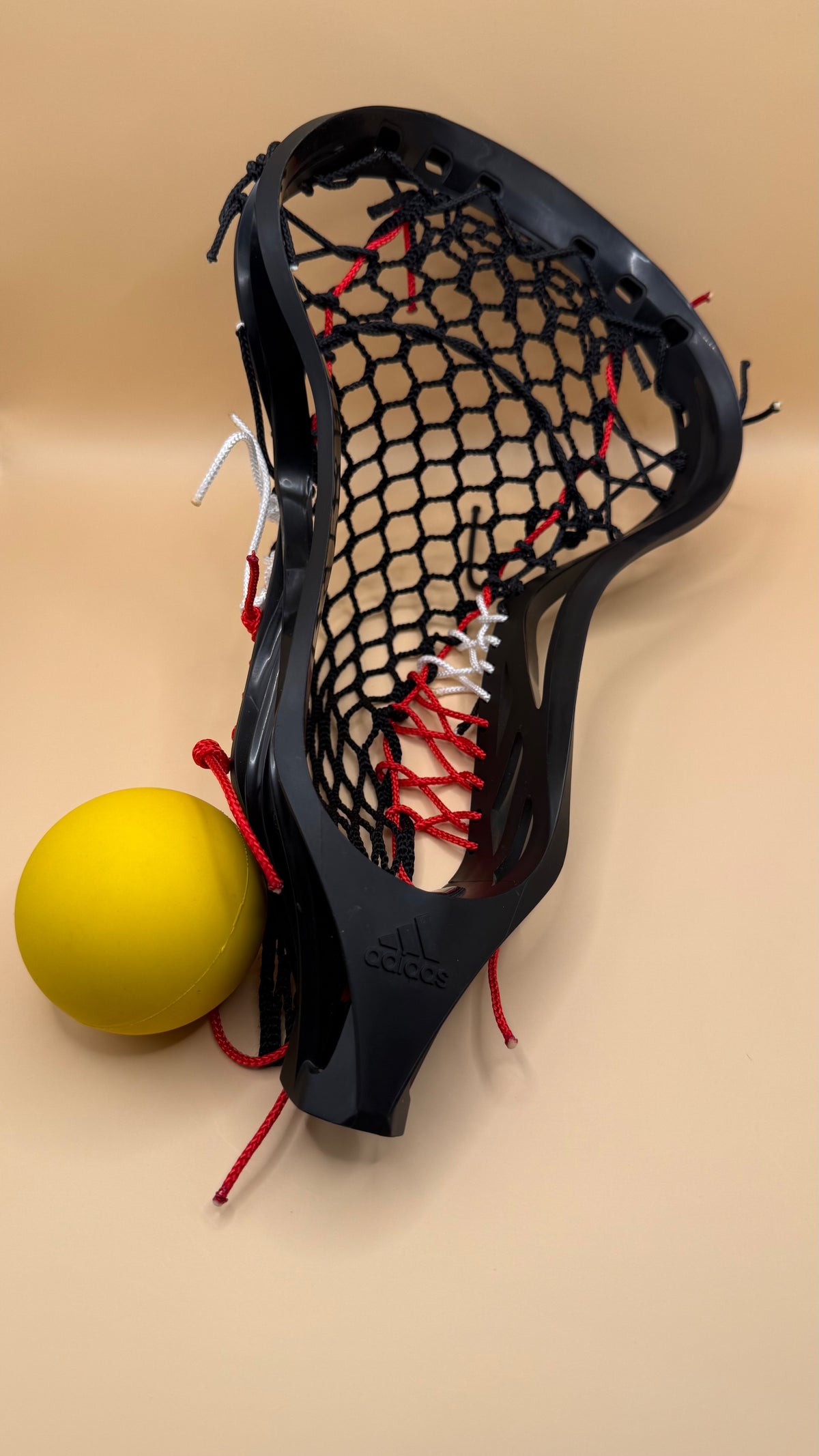 adidas boys lacrosse head, Halloween edition, black mesh with red sidewall strings