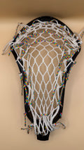Nike Lunar 10-Degree girls lacrosse head, white mesh, rainbow strings